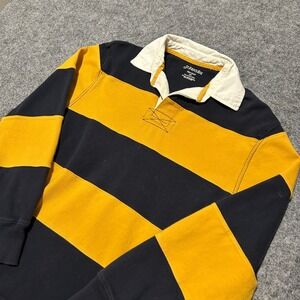 St. John's Bay Mens Striped Jersey Rugby Shirt Navy Yellow Size Small